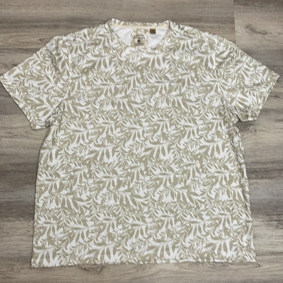 Tasso Elba Island Tan & White Leaf Print Short Sleeve Sun Protect Men's Tee XXL - Picture 1 of 8